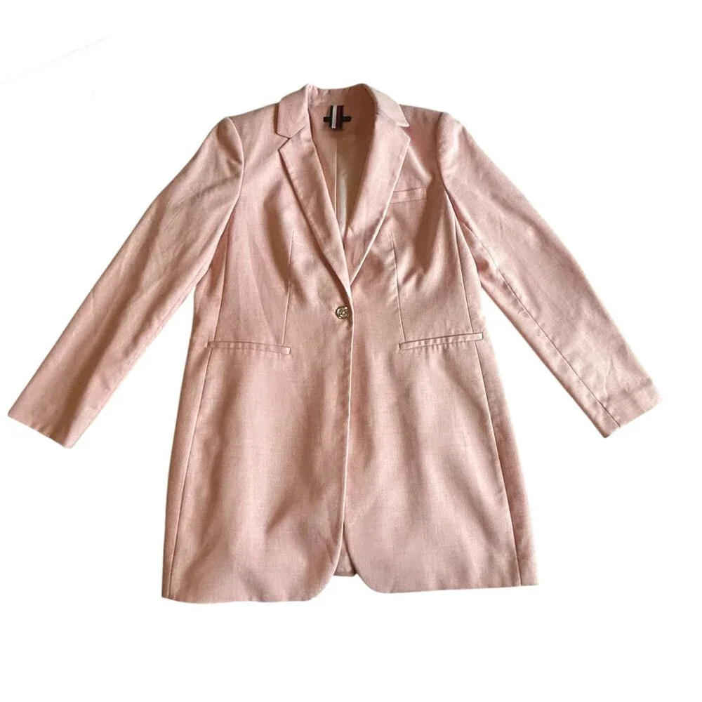 Tommy Hilfiger Blush Pink Elbow Patch Blazer Size 12 Preppy Career Stretch Jacke